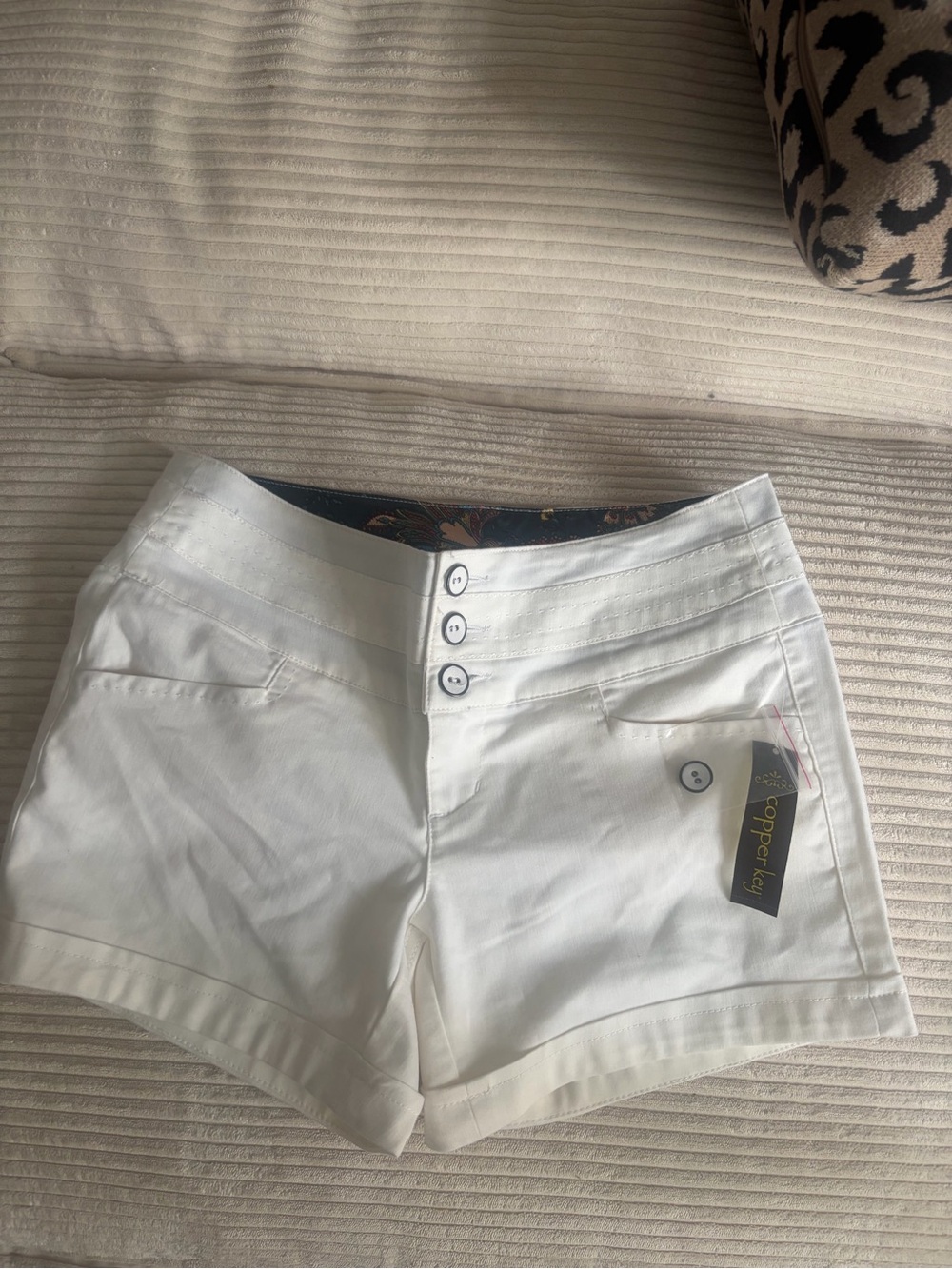 Copper Key White High-Rise Button-Front Shorts